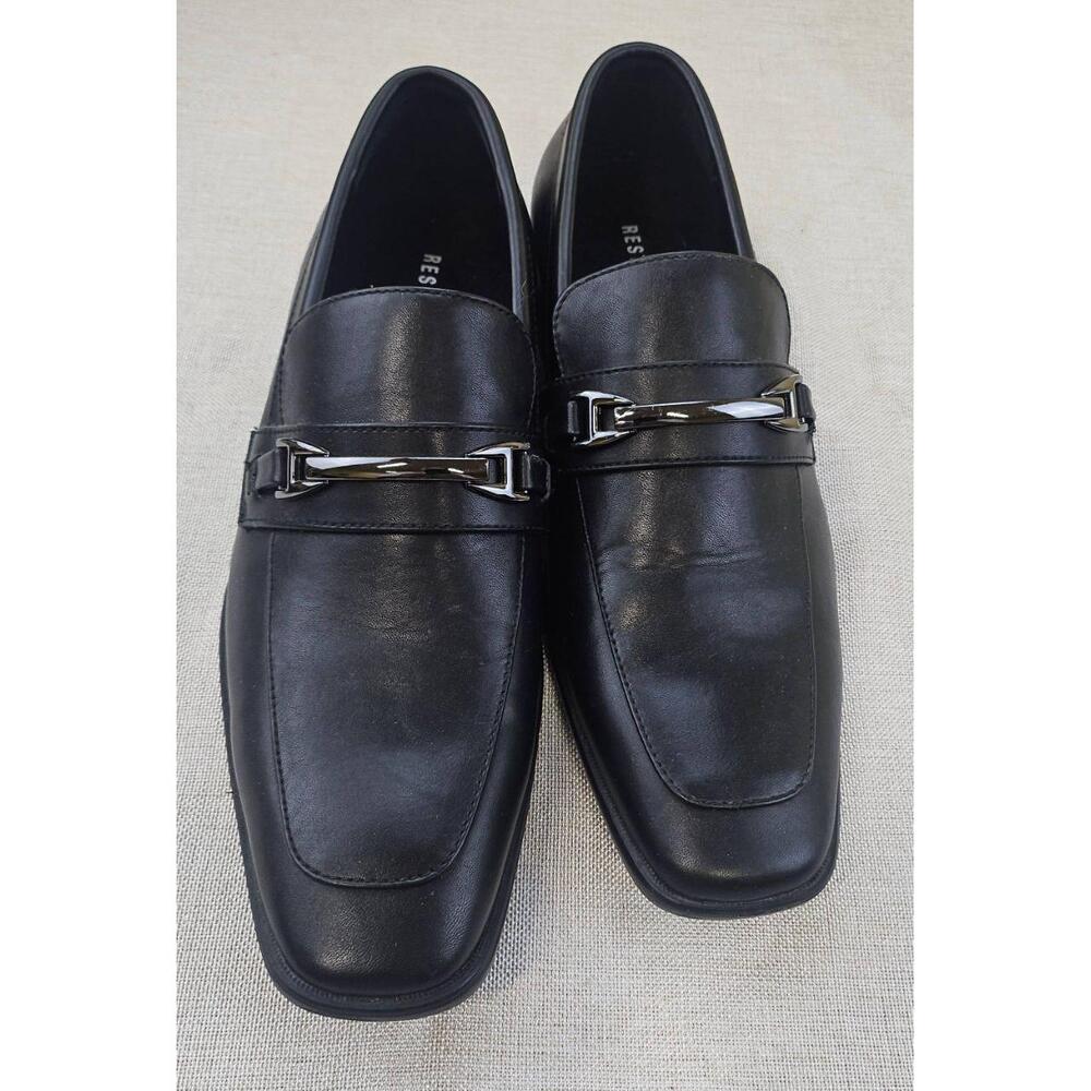RESTORATION Classic Loafers Shoes Black Leather Metal Bit Square Toe Mens 8